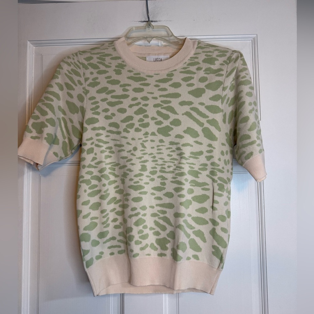 Lucca Neutral Leopard Print Puff Sleeve Sweater Blouse